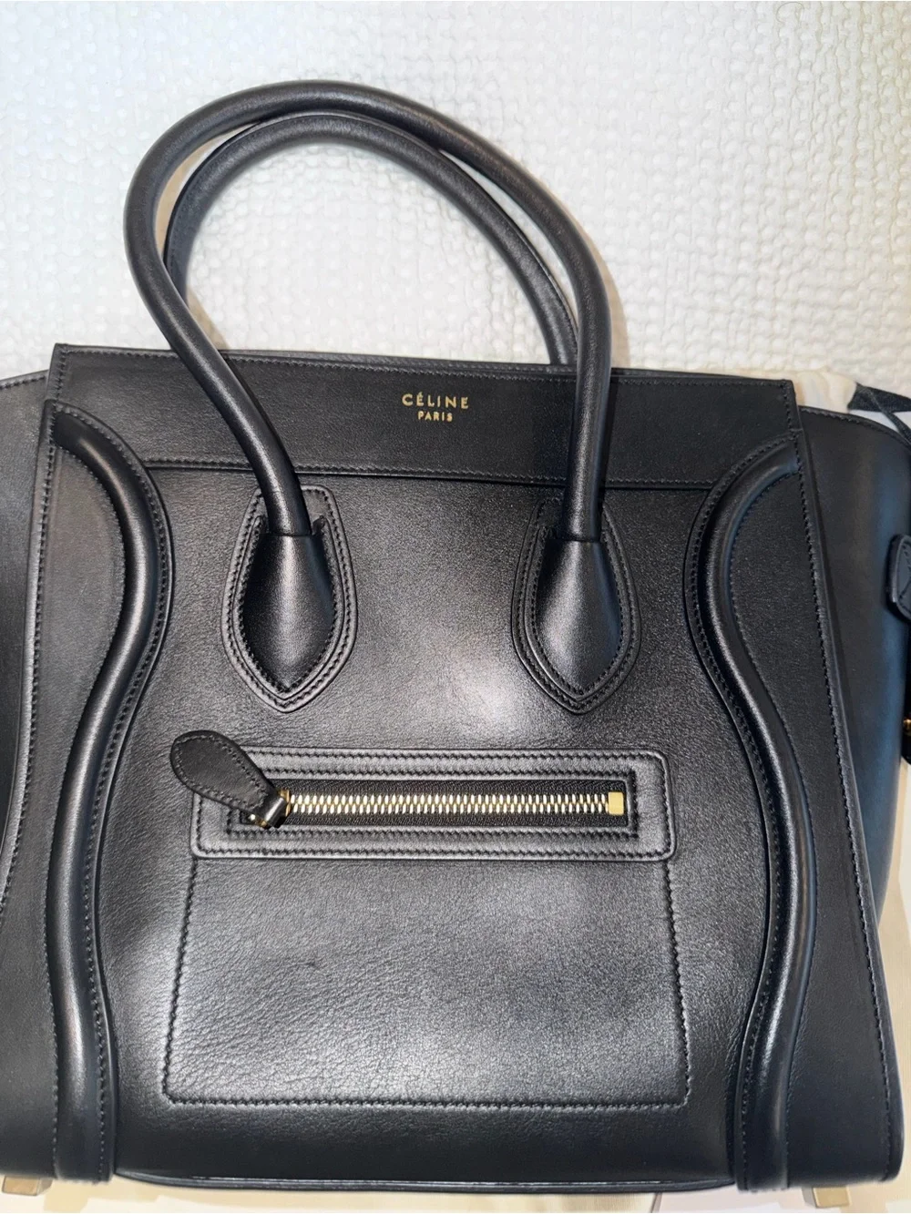 Authentic Céline Micro Luggage Tote in Classic Black Smooth Calfskin Leather